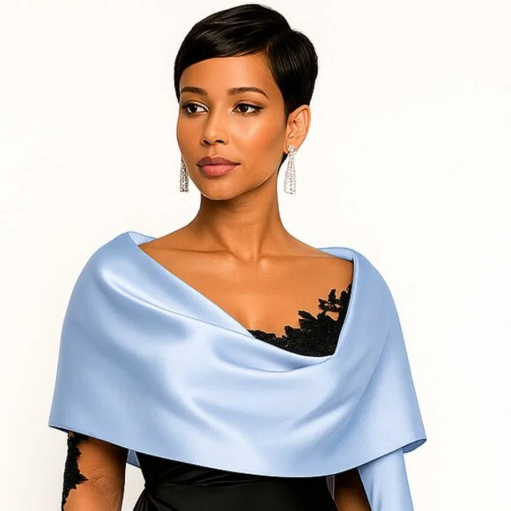 Sky Blue Satin Evening Shawl Wrap – Extra-Long 25.6 × 86.6 in Bridal Pashmina